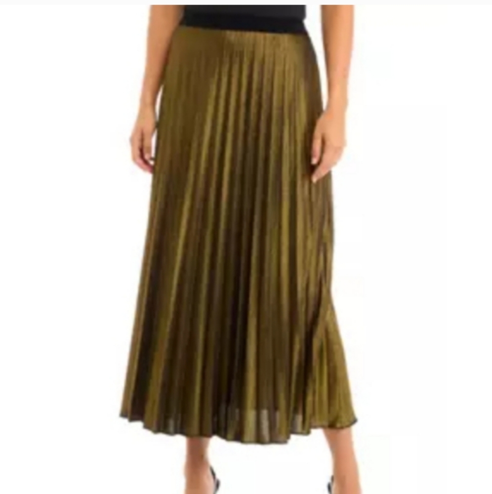 T.H.M.L pleated velour midi skirtGold Pleated Midi Skirt